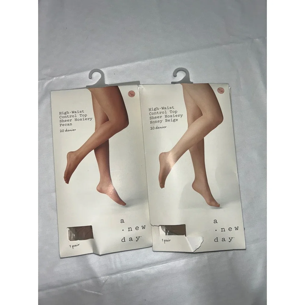 A New Day High-Waist Control Top Sheer Hosiery‎ Pecan Honey Beige 20D L/XL 2pk